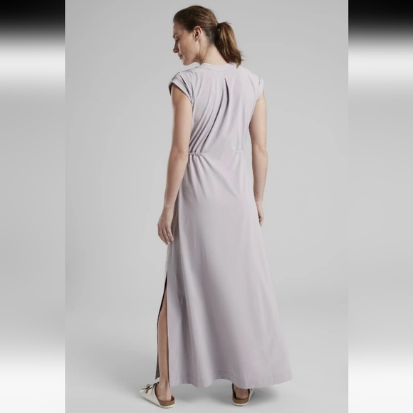 Athleta Mara Maxi Button Down Athleisure Travel Dress Pockets Lilac Twilight M - Picture 2 of 15
